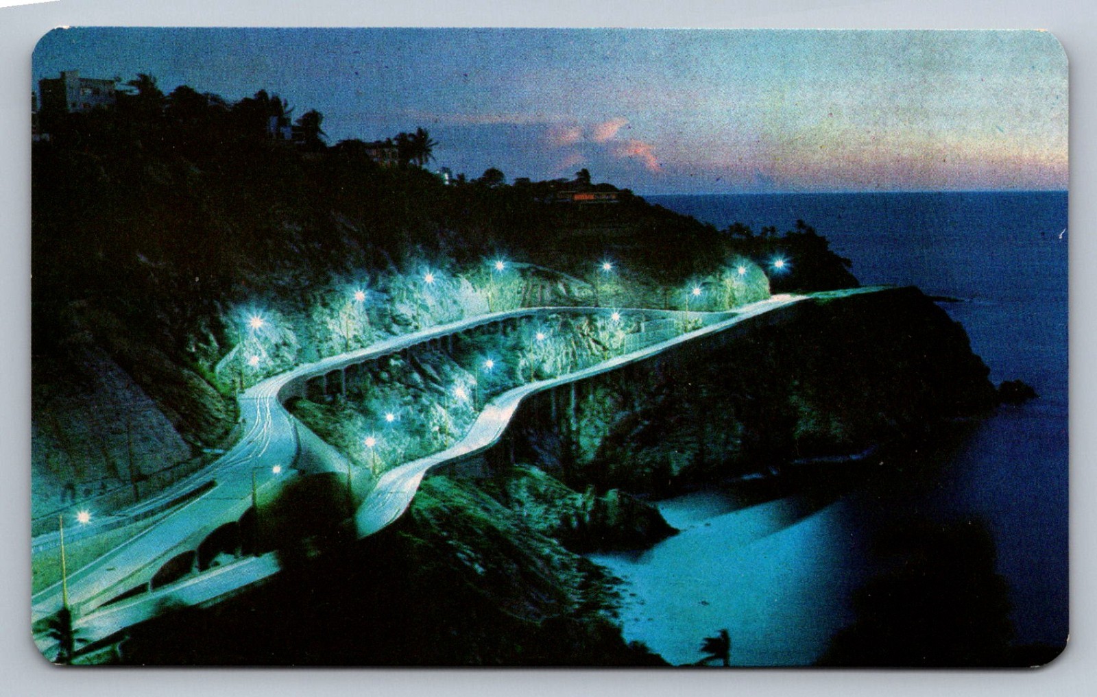 Postcard Mexico Acapulco Panorama of Avenue Lopez Mateos Night View Chrome N994
