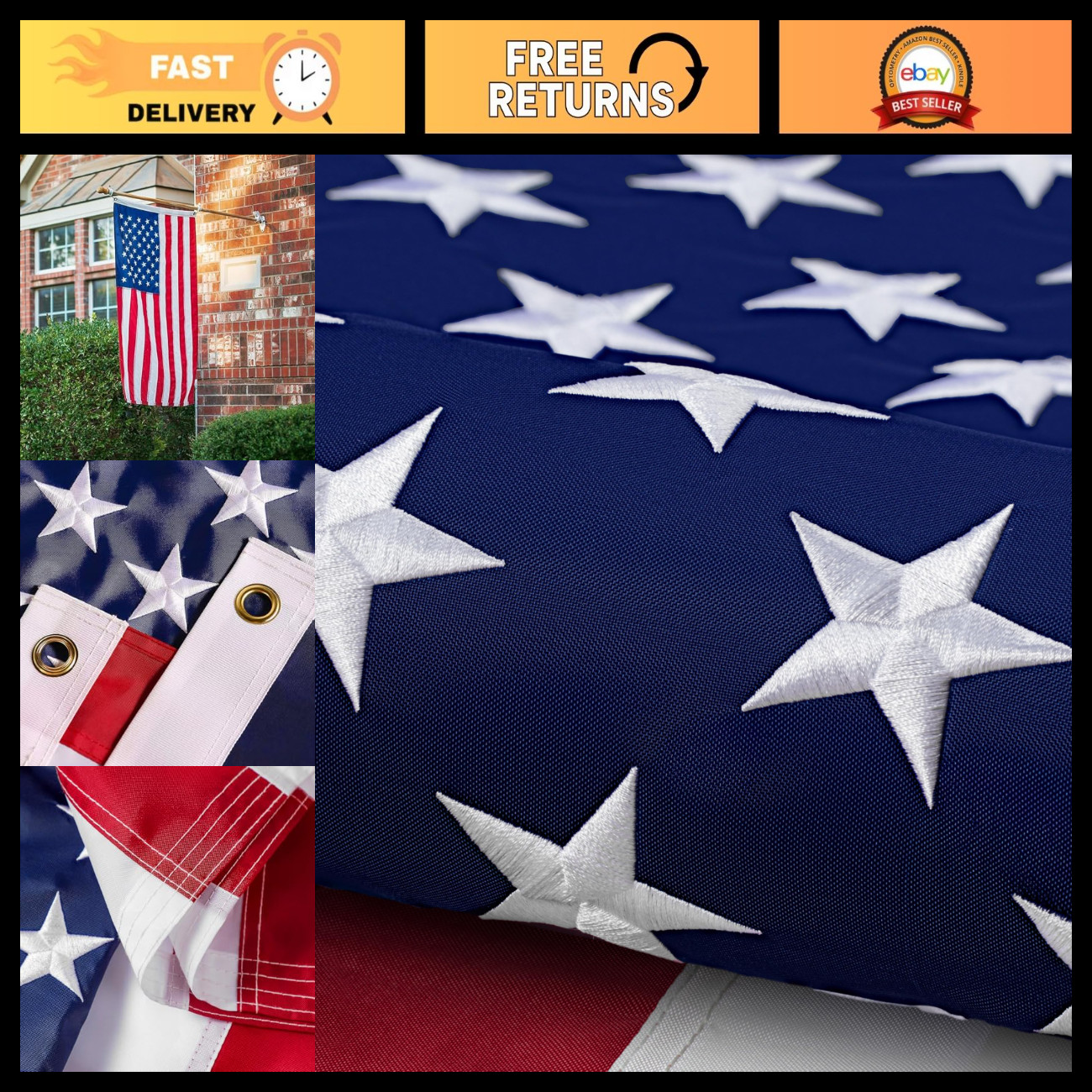 Heavy Duty 6x10 ft American Flag - Durable Nylon, Long-Lasting Outdoor Use