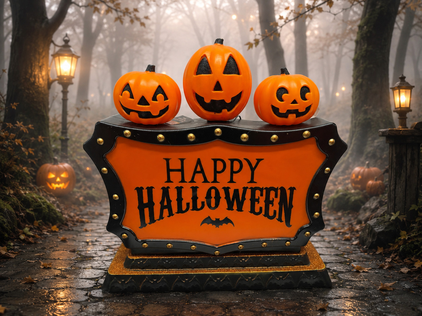 Halloween Blow Mold Trick Or Treat FIRE ICE PROJECTION DUAL SIDED TOMBSTONE NEW