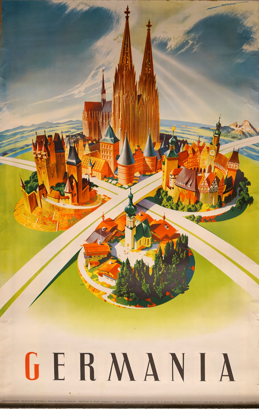 Caesar BERANN. Travel poster. GERMANY 1960 Heinrich. Germany. Germany.