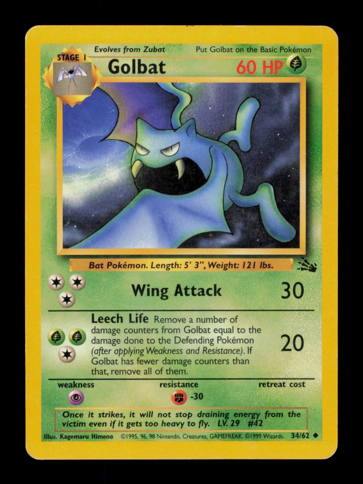Golbat 34/62 Pokemon Fossil  Trading Card TCG