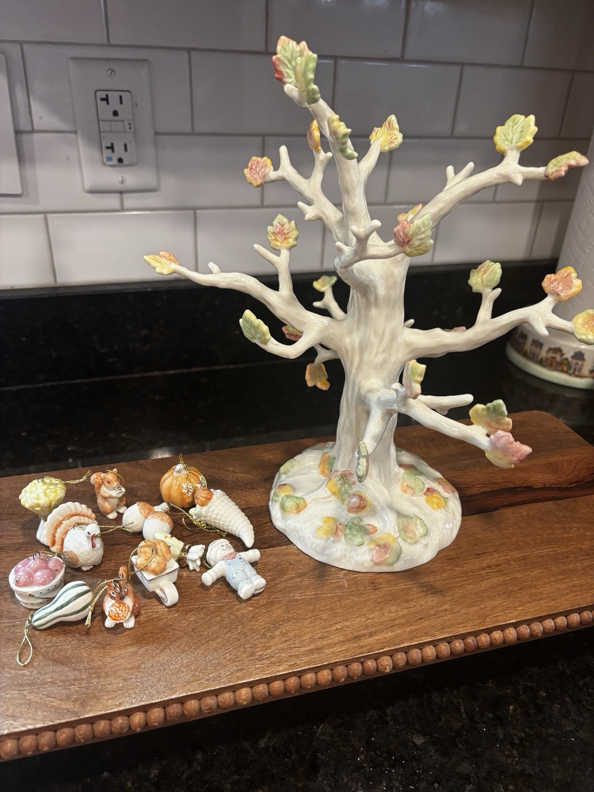 Vintage Lenox Autumn Delights Porcelain Tree & 12 Ornaments Set 2005