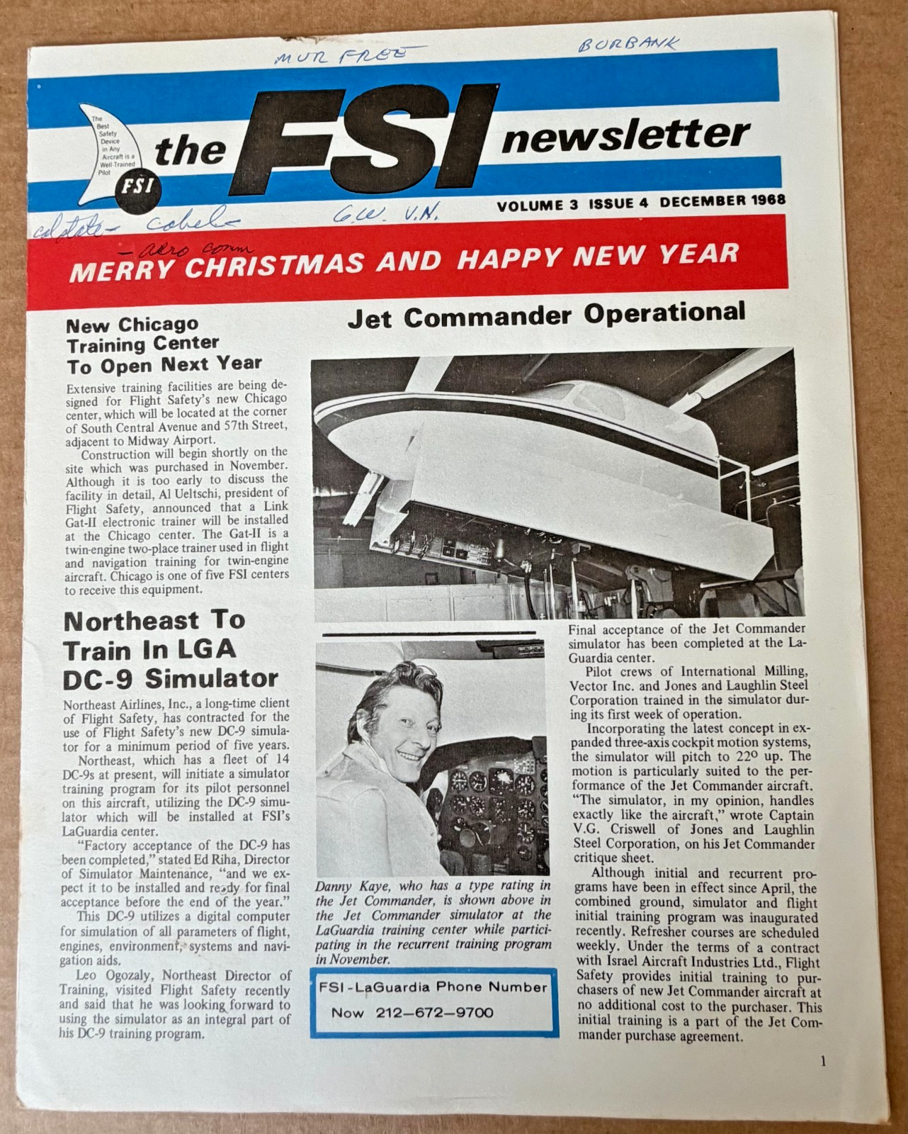 Vintage 1968 Flight Safety FSI Newsletter Danny Kaye Jack Nicklaus Aviation Sim