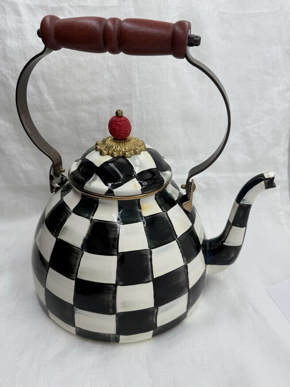 FLAWLESS Mackenzie-Childs Courtly Check 4 QUART Teapot NEVER USED.