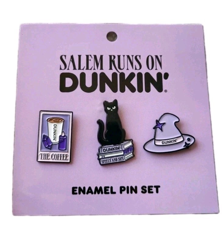 NEW Salem MA Runs On Dunkin Enamel Pin Set 3 Pins Collectible 2025 Very HTF RARE