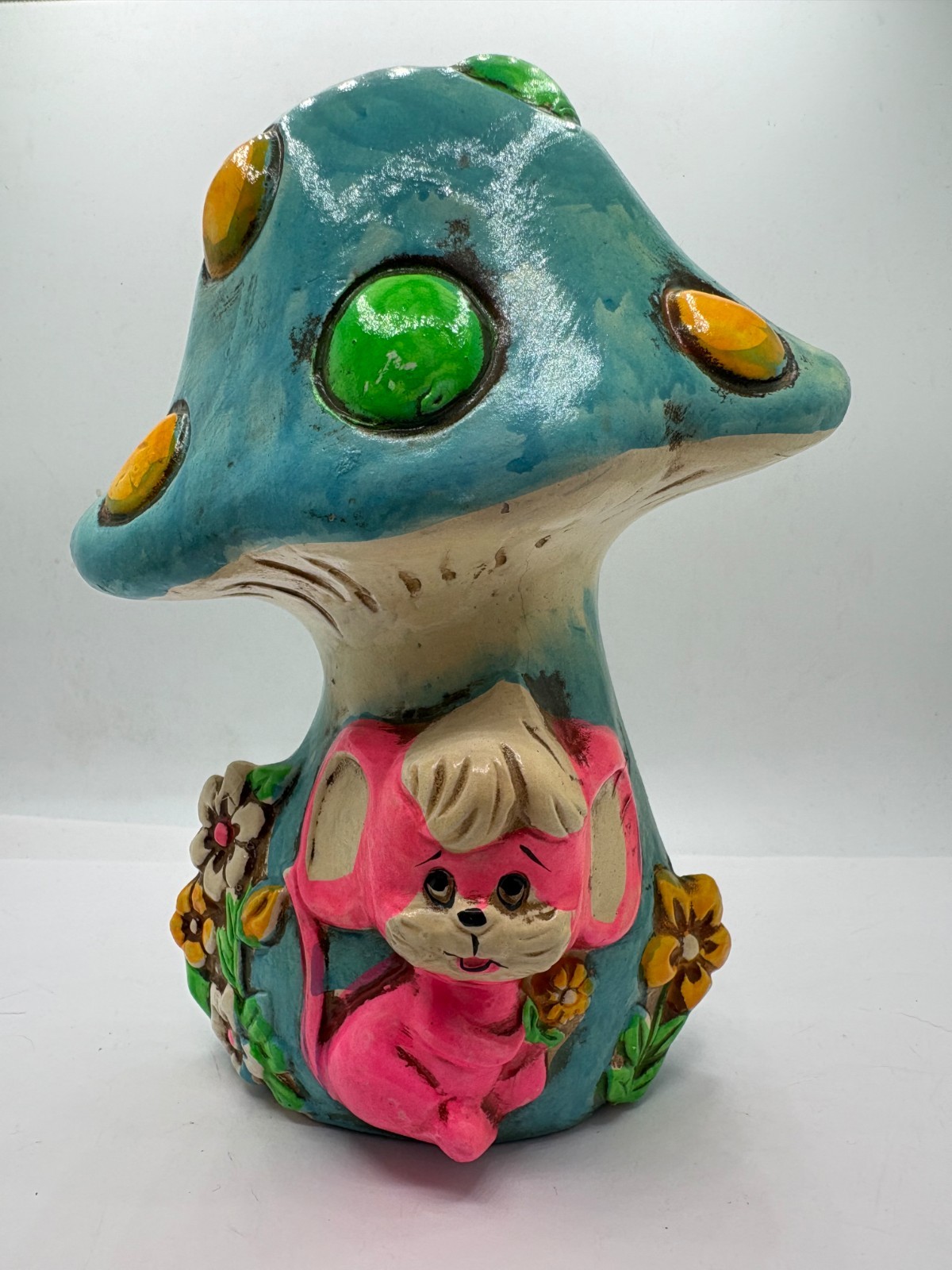 Vintage 1960s Chalkware Anthropomorphic Mushroom Piggy Bank
