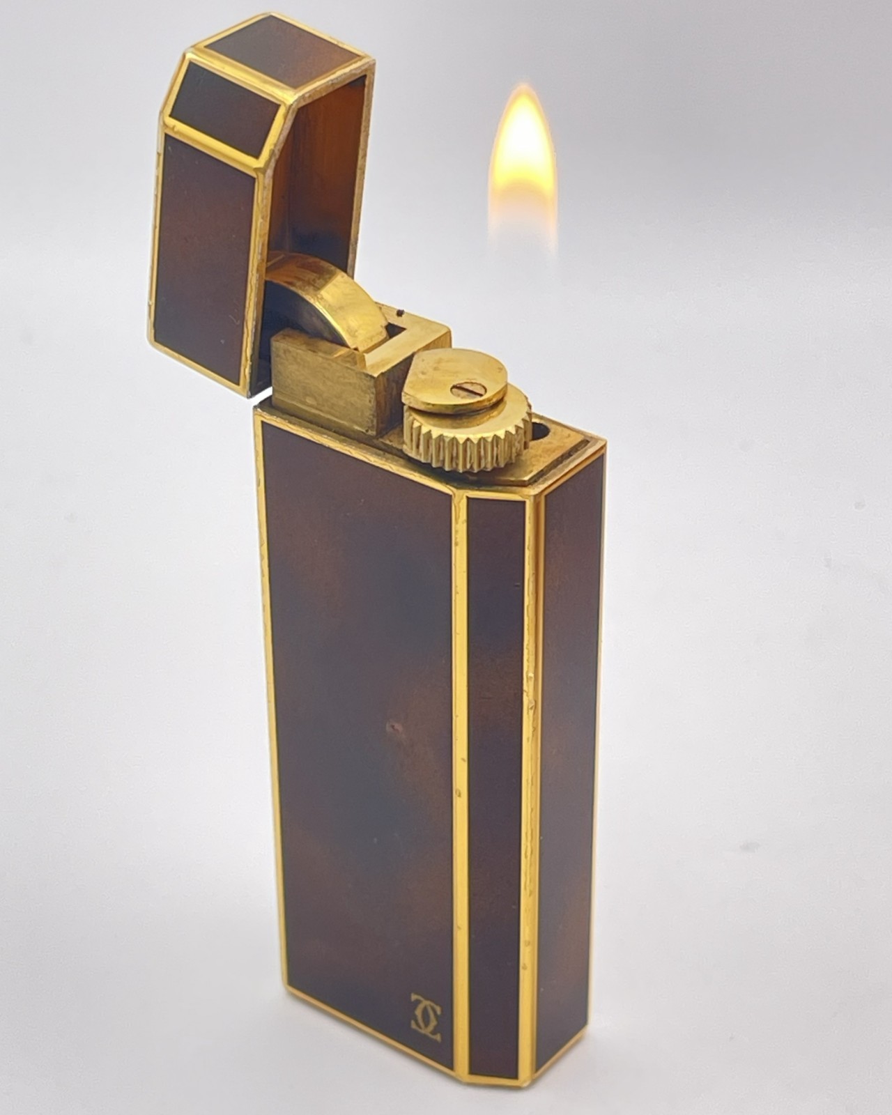 Cartier Vintage WORKING Pentagon Lighter Tortoiseshell Enamel w/Gold Trim 1970's