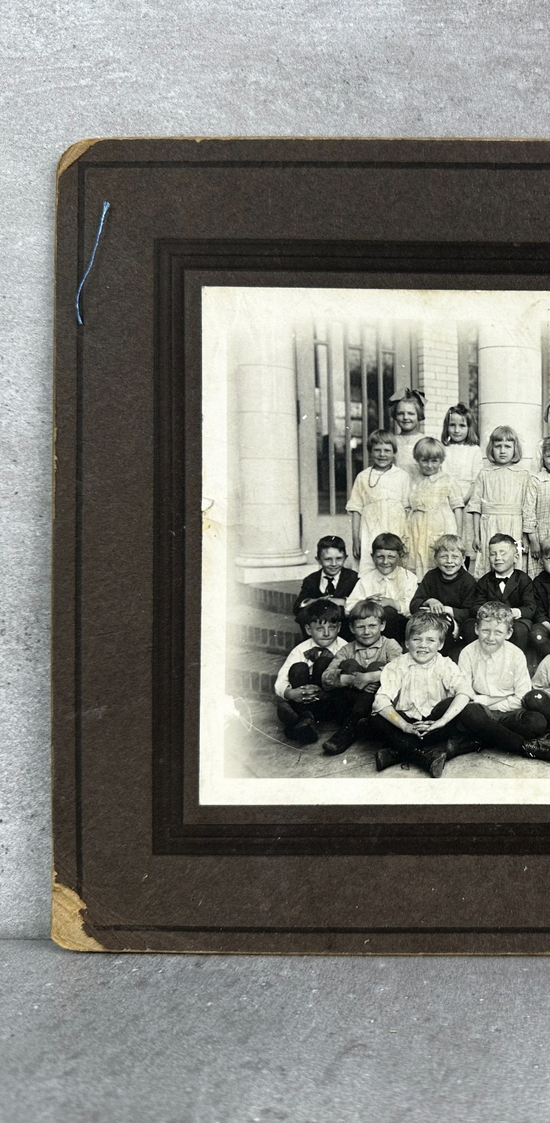 Antique 1920s School Photograph Cabinet Card Photo Smiling Teacher & Kids Happy
