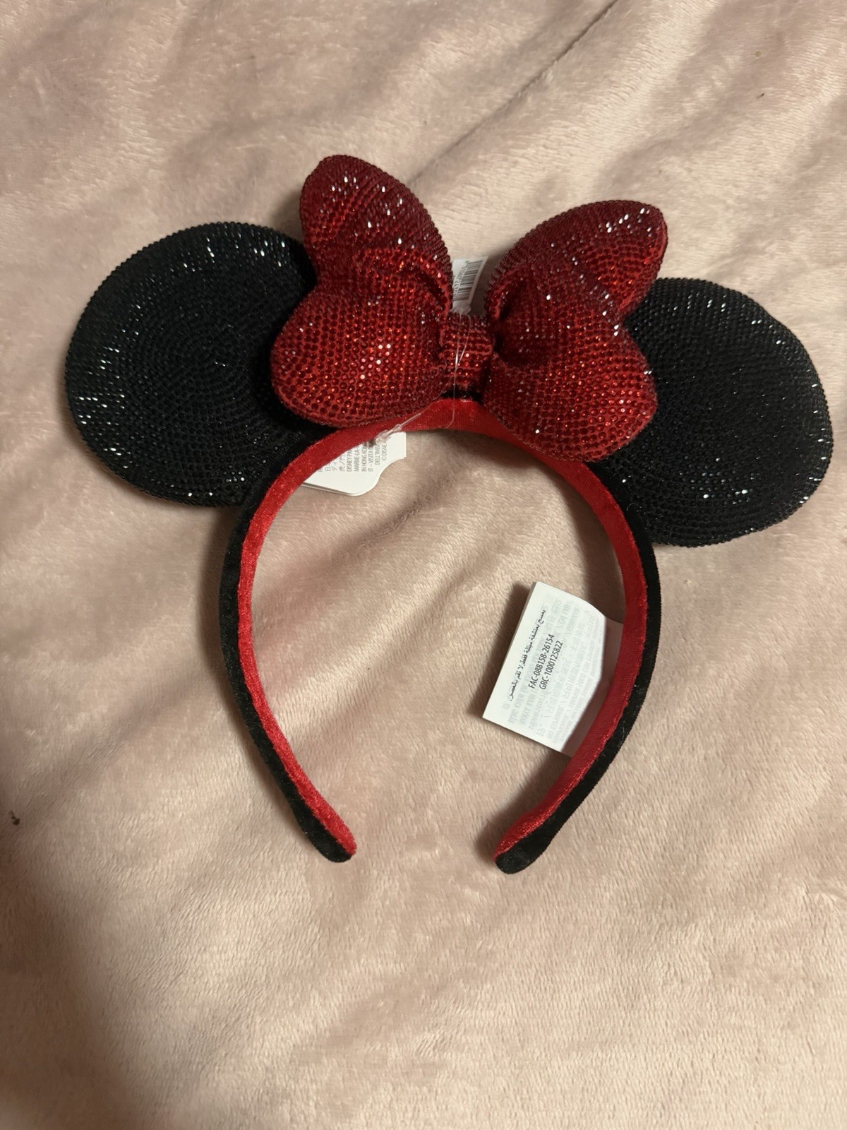 2026 Disney Parks Minnie Mouse Bow Black and Red Rhinestone Ears Headband 2026 Disney Parks Minnie Mouse Bow Black and Red Rhinestone Ears Headband