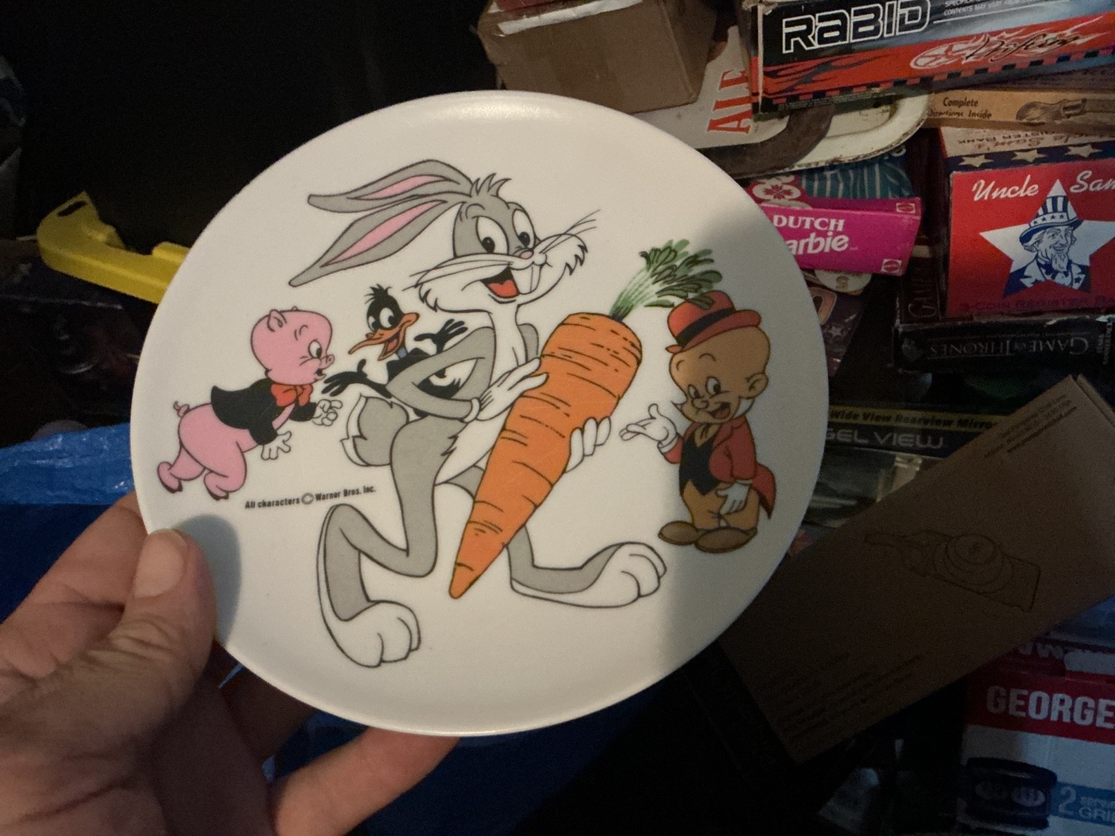 Vintage Bugs Bunny Melamine Child’s Plate Warner Bros. Daffy Duck Elmer Fudd 9”