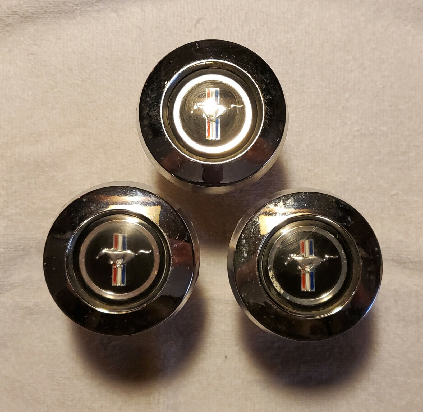 (3) Vintage Ford Mustang Hubcap Center Caps - Excellent Condition