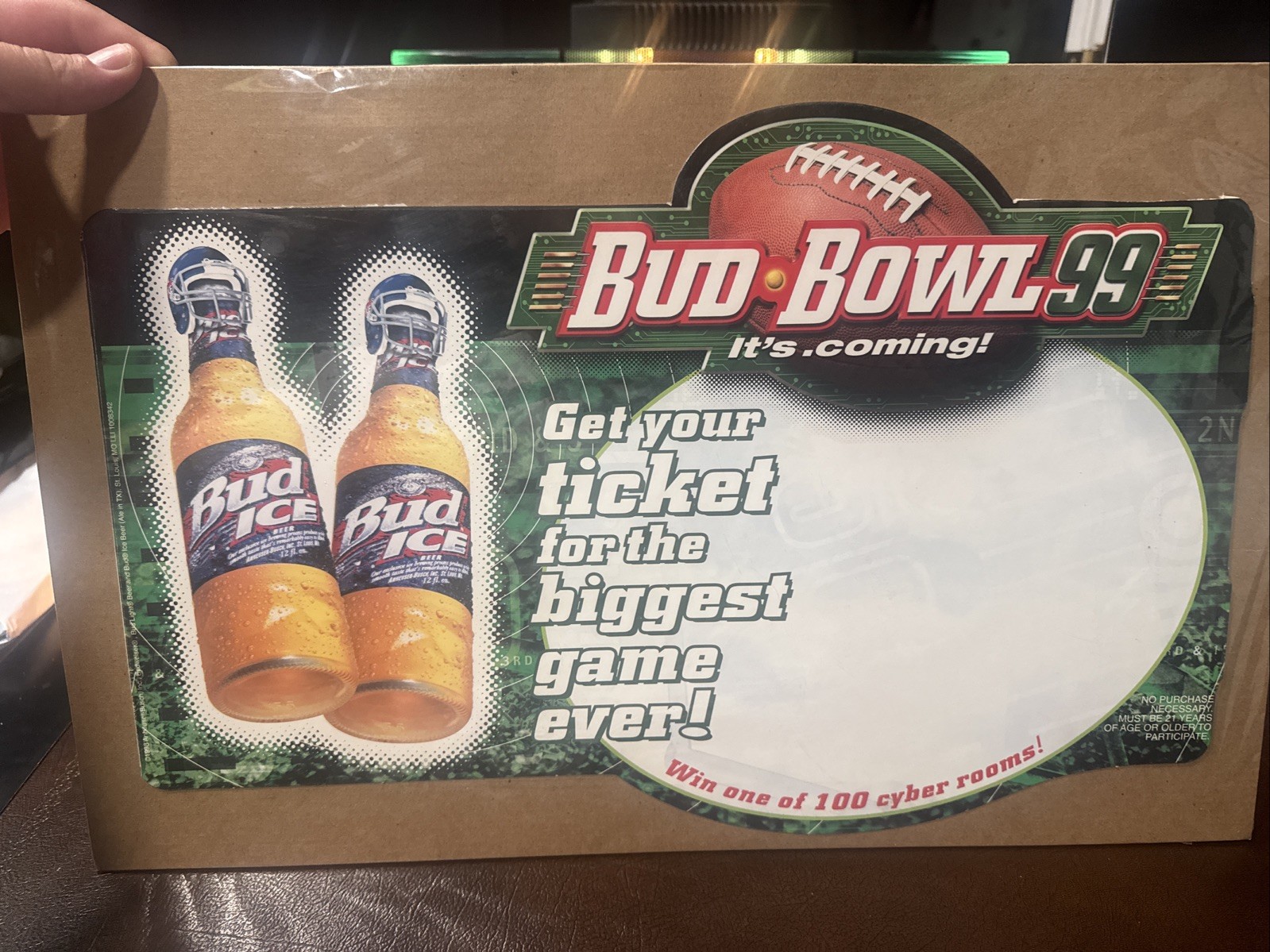 Vintage 1998 Bud Ice Bud Bowl 99 Store Display Sign Super Bowl Promo NOS Vintage 1998 Bud Ice Bud Bowl 99 Store Display Sign Super Bowl Promo NOS