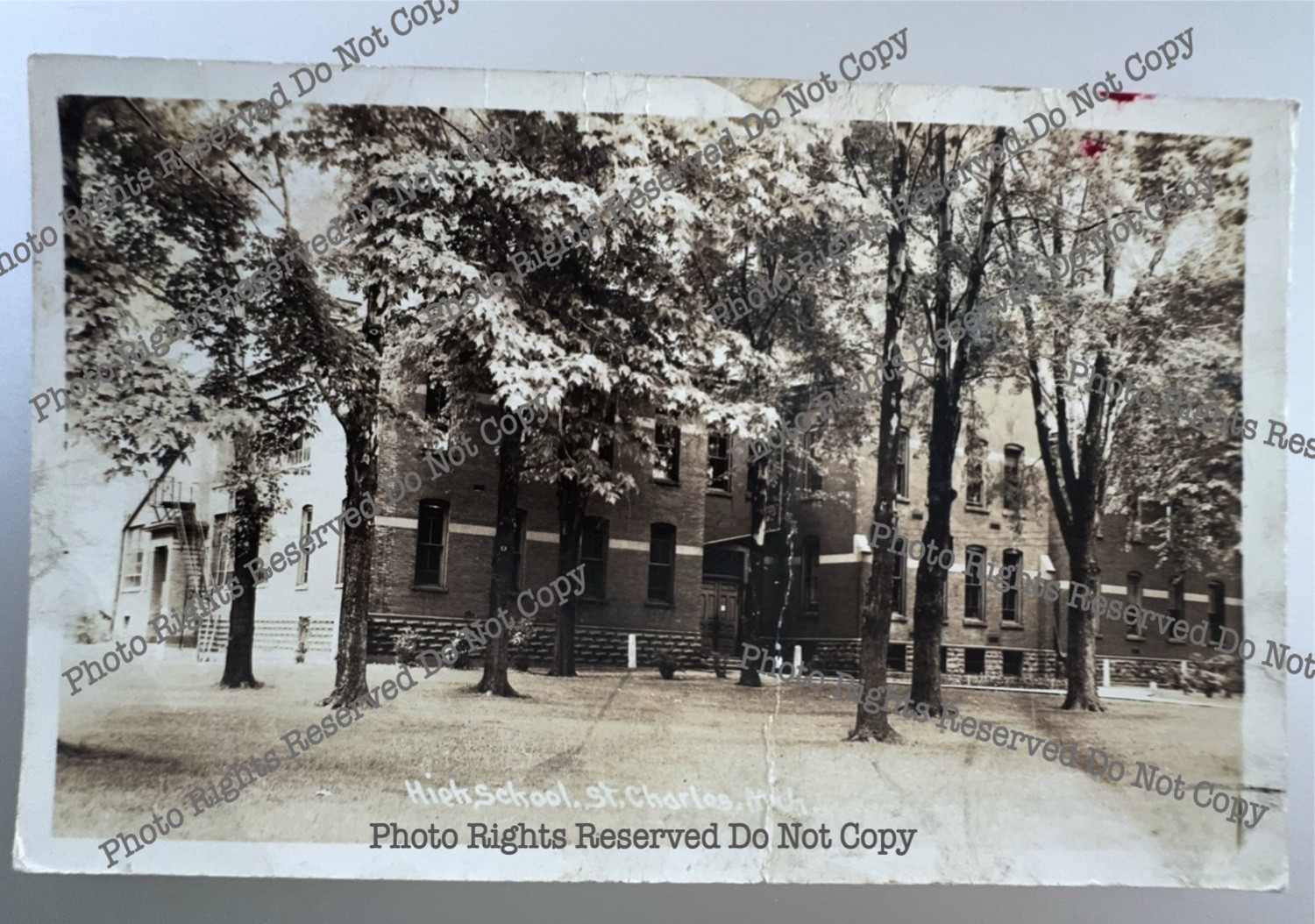 vintage 1941 RPPC high school St. Charles Michigan real photo postcard - AS IS