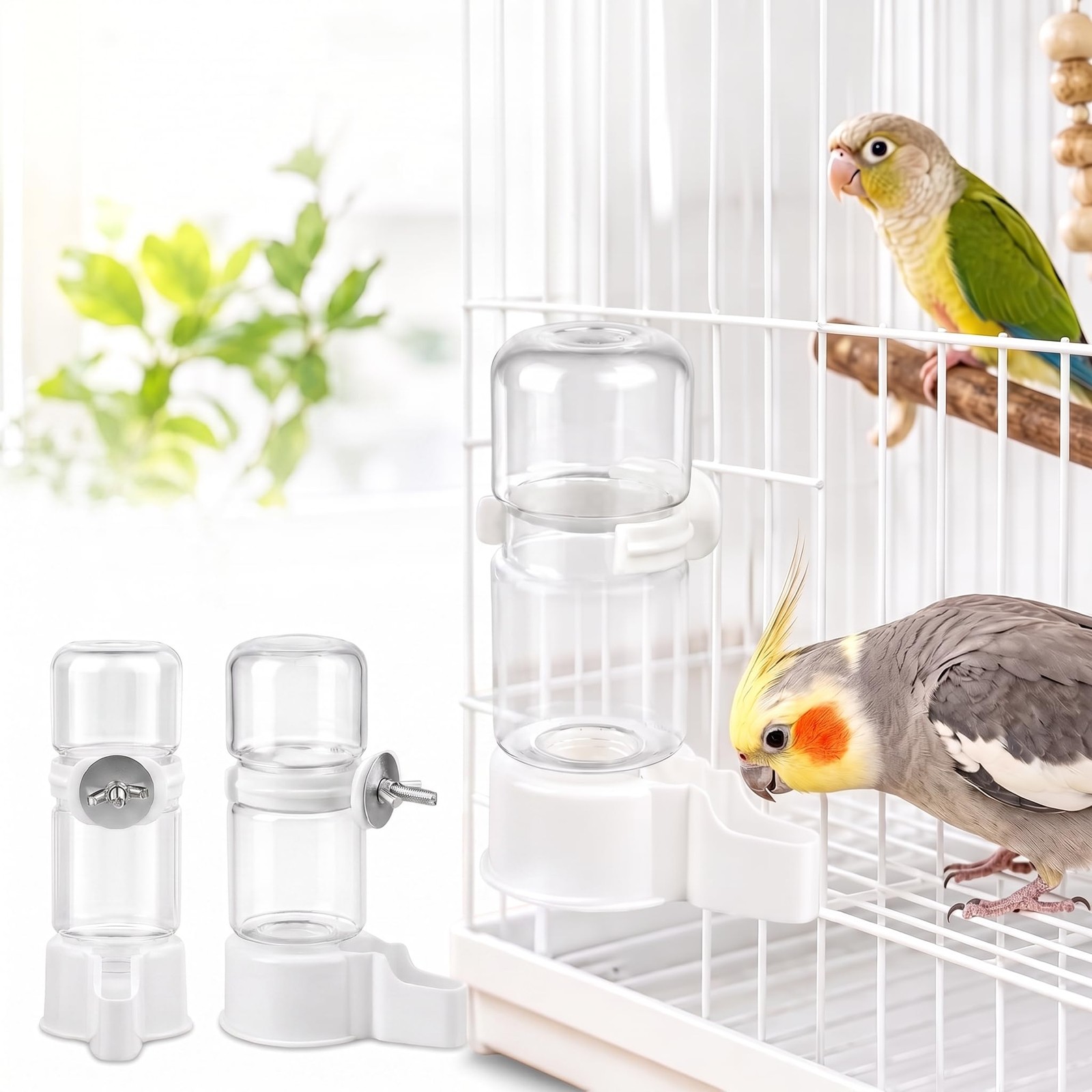 2 Pcs Bird Water Dispenser, 4.73 FL OZ Parrot Water Feeder, White Parrot Waterer