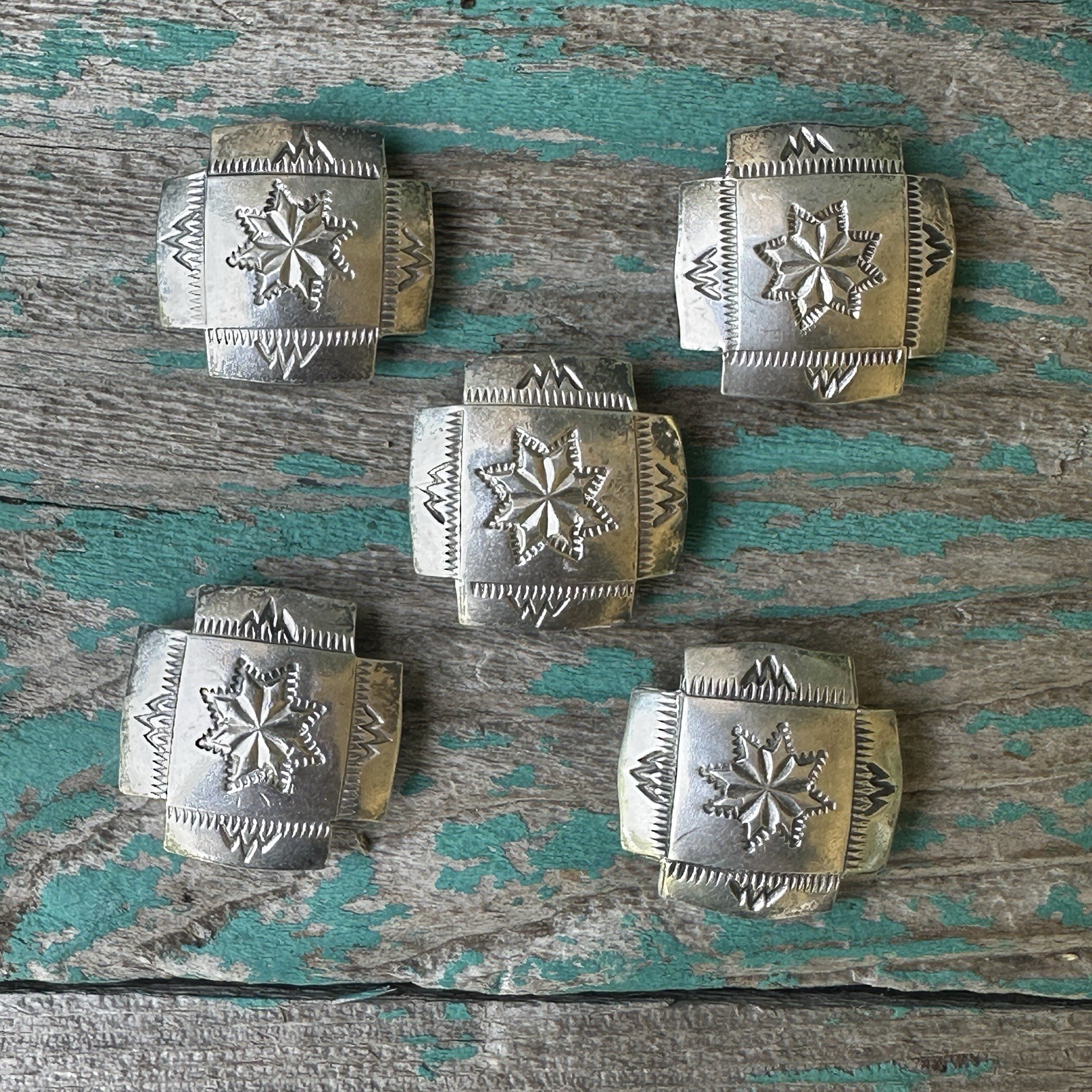 Southwestern 5 Button Covers 0.875 Inch Zia Sacred Sterling Mix Metal 21.9g