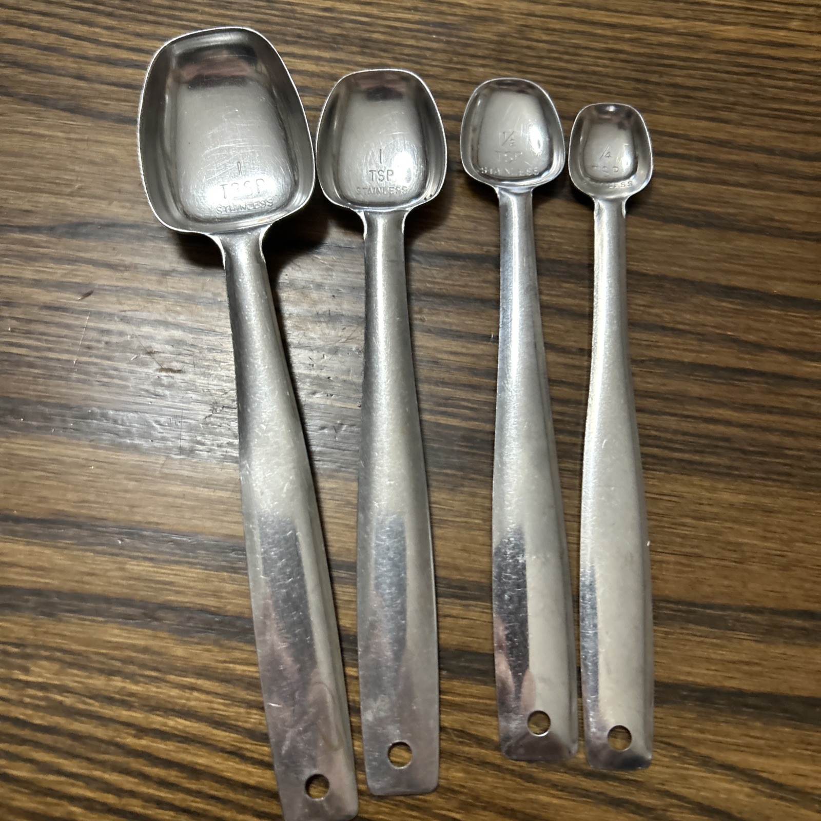 Vintage Foley LIKE Measuring Spoons Stainless Steel Nesting Set 4 Long Handel