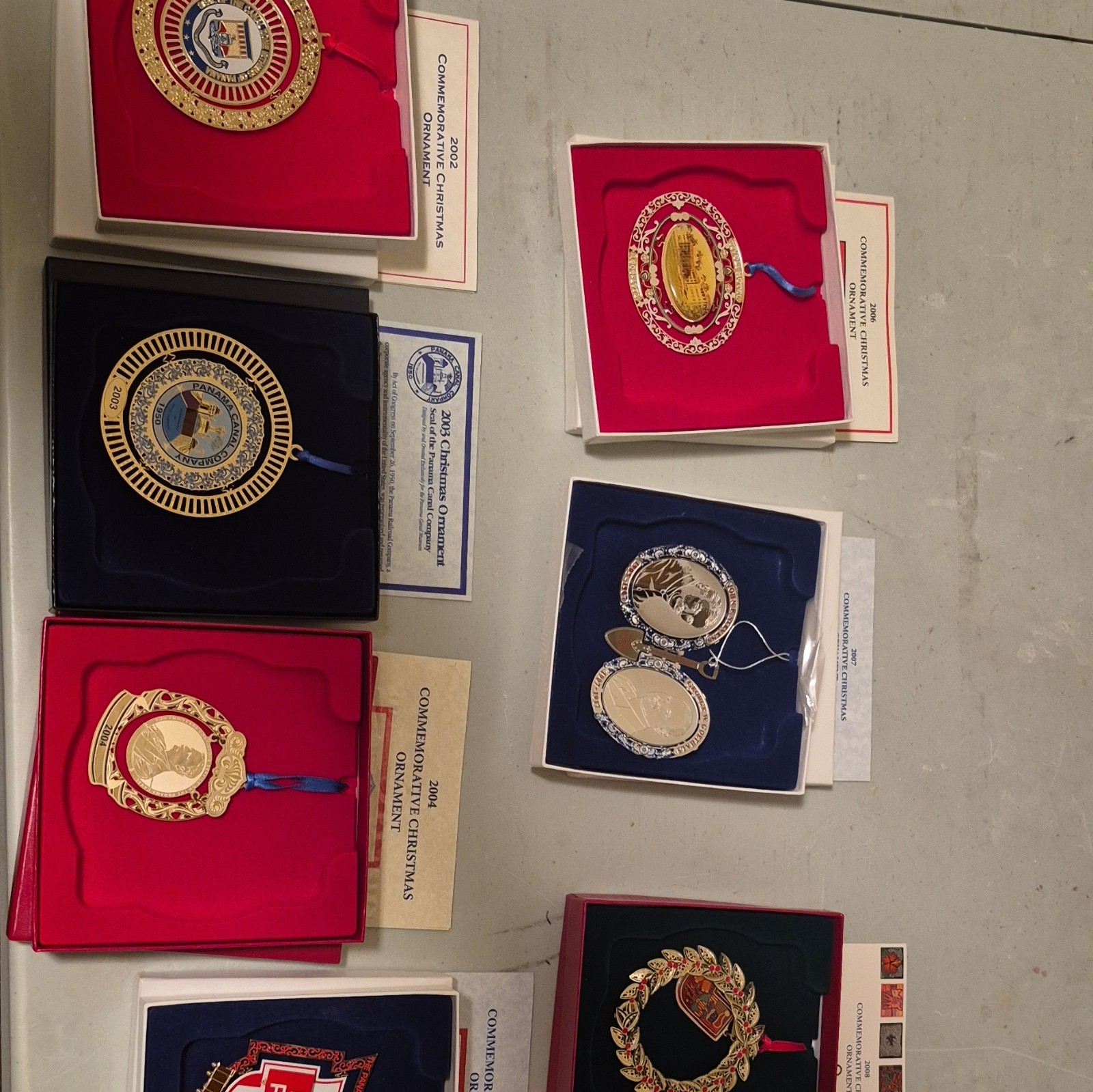 Panama Canal Zone ornaments 2002 to 2008 in original boxes 