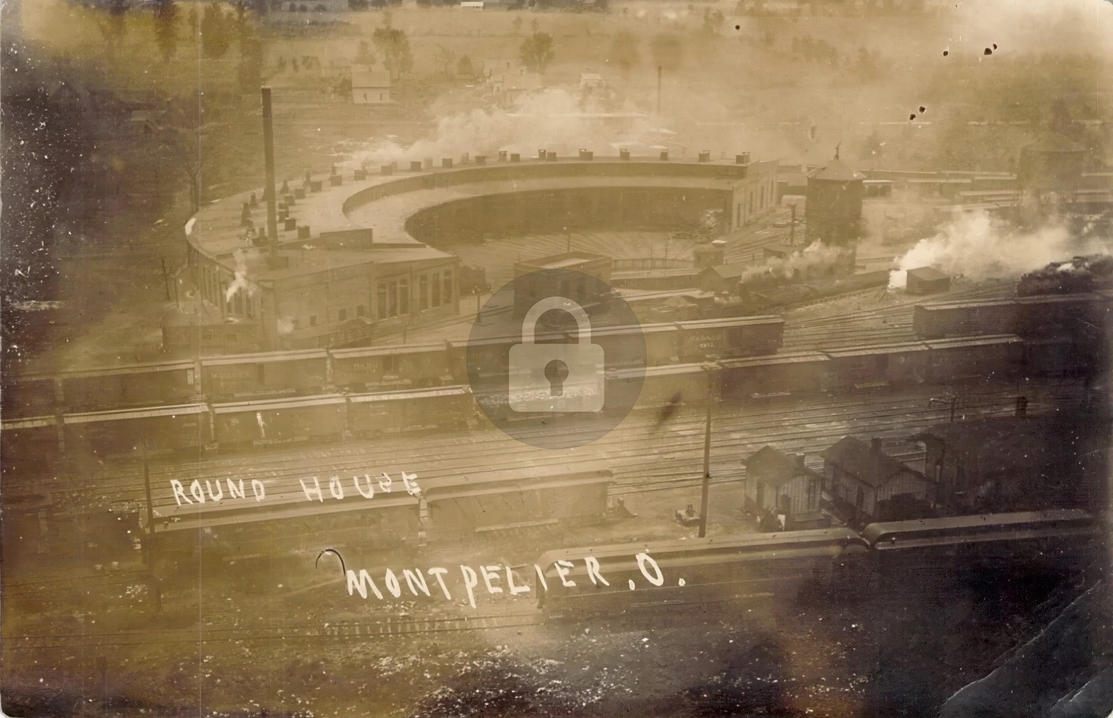 c1912 Montpelier Ohio Railroad Round House. RPPC Photo Postcard COPY