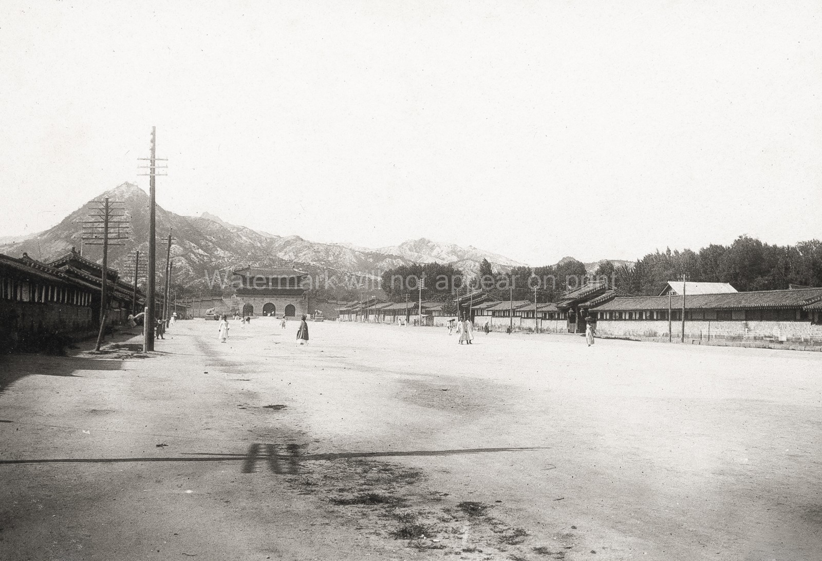 Seoul Korea Street Imperial Palace Gwanghwamun Mountains Vtg. Photo 19thC.