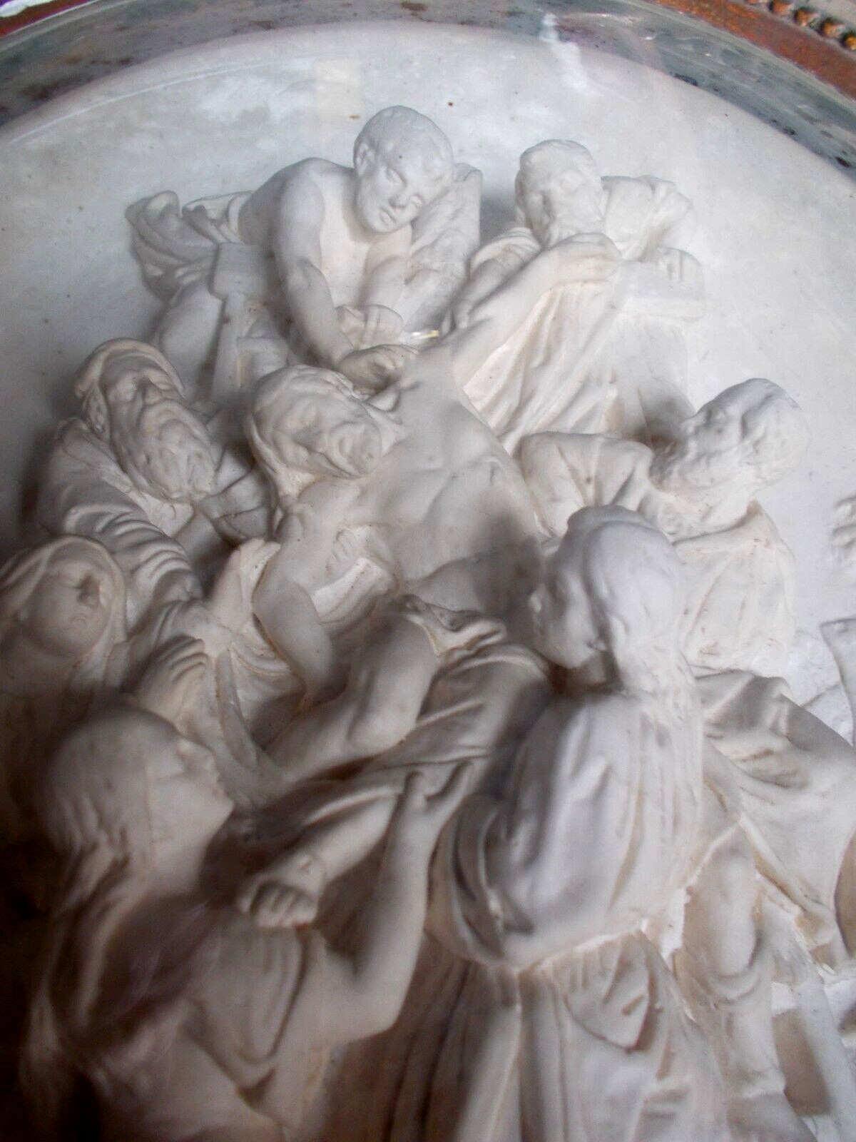 Antique beautiful XL meerschaum signed Crucifixion Christ framed plaque 19th Cen
