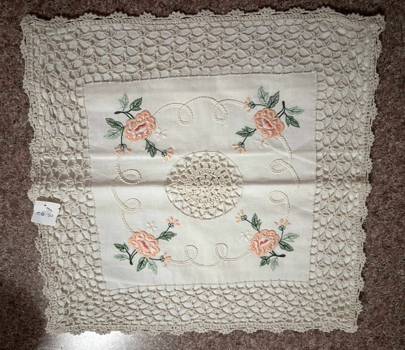 VTG Handmade Irish Crochet Lace Pillowcases Set of 2 Pink Rose Embroidery NWT