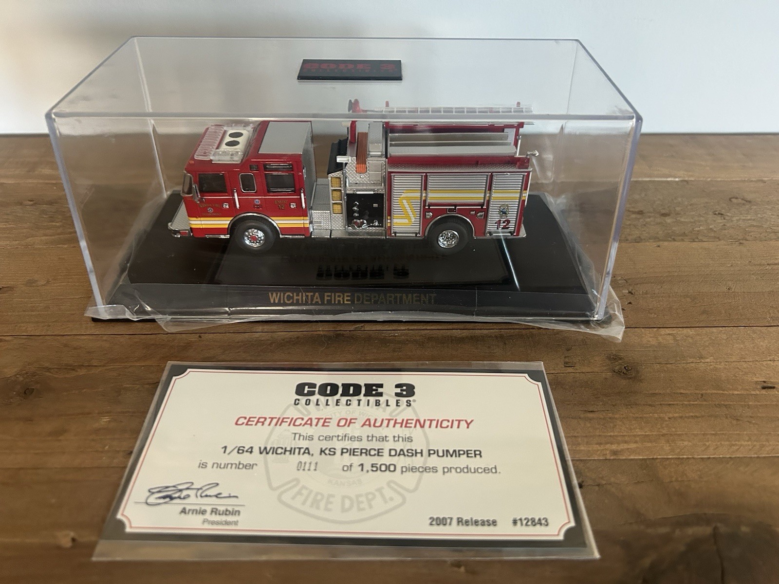 Code 3 Wichita KS Pierce Dash Engine 12 1:64 #12843 0111/1500 Box COA