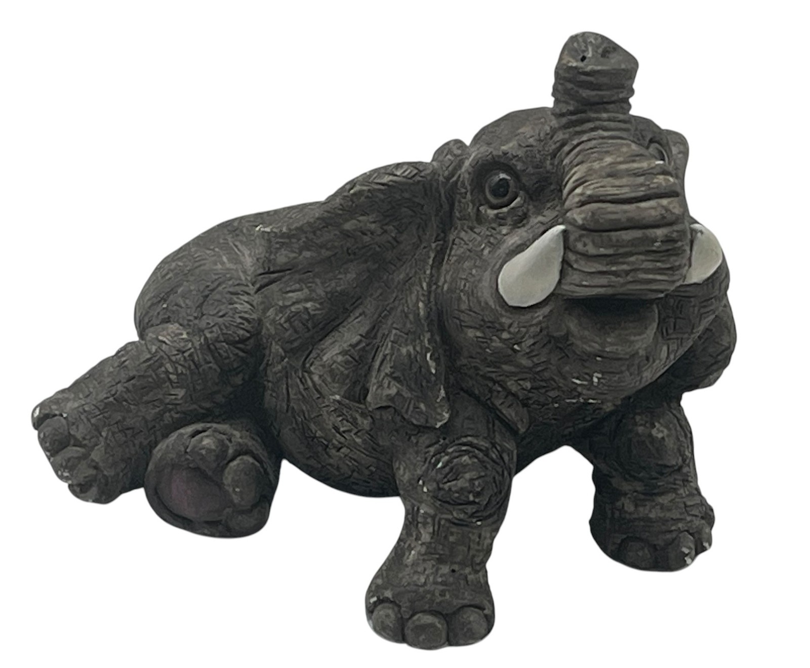 Vintage Elephant Trunk Up Figurine Dark Brown Textured Decorative Statue