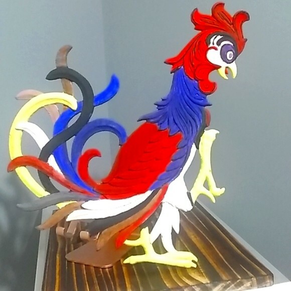 2 Vtg USA Fighting Cocks Cast Metal Roosters Wall Hanging Farmhouse Decor