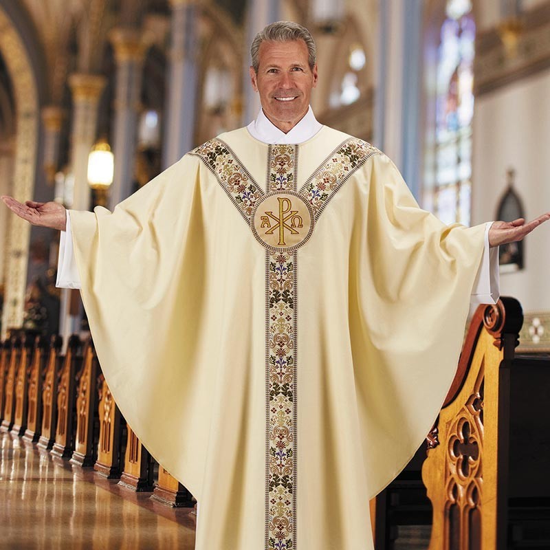 Polyester Collection Semi Gothic Chasuble Woven Brocade Tapestry Church Attire