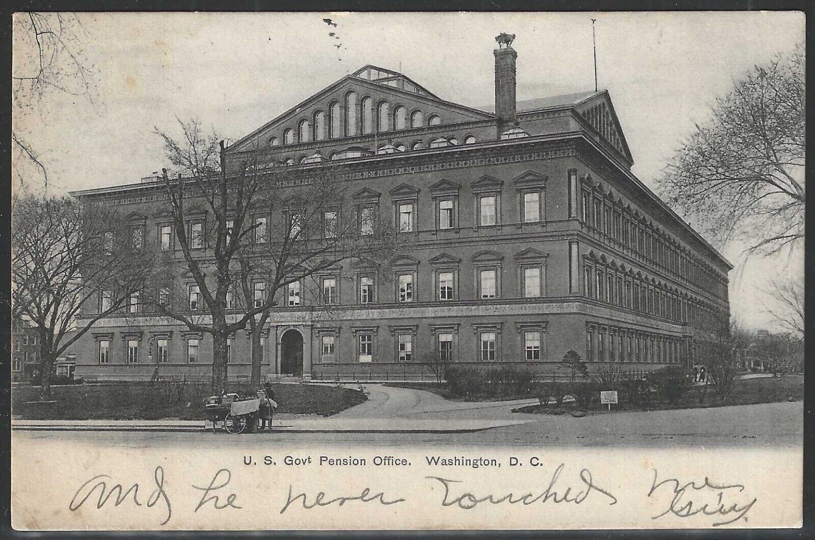 U.S. Government Pension Office, Washington, D.C., Early Postcard, Used in 1907