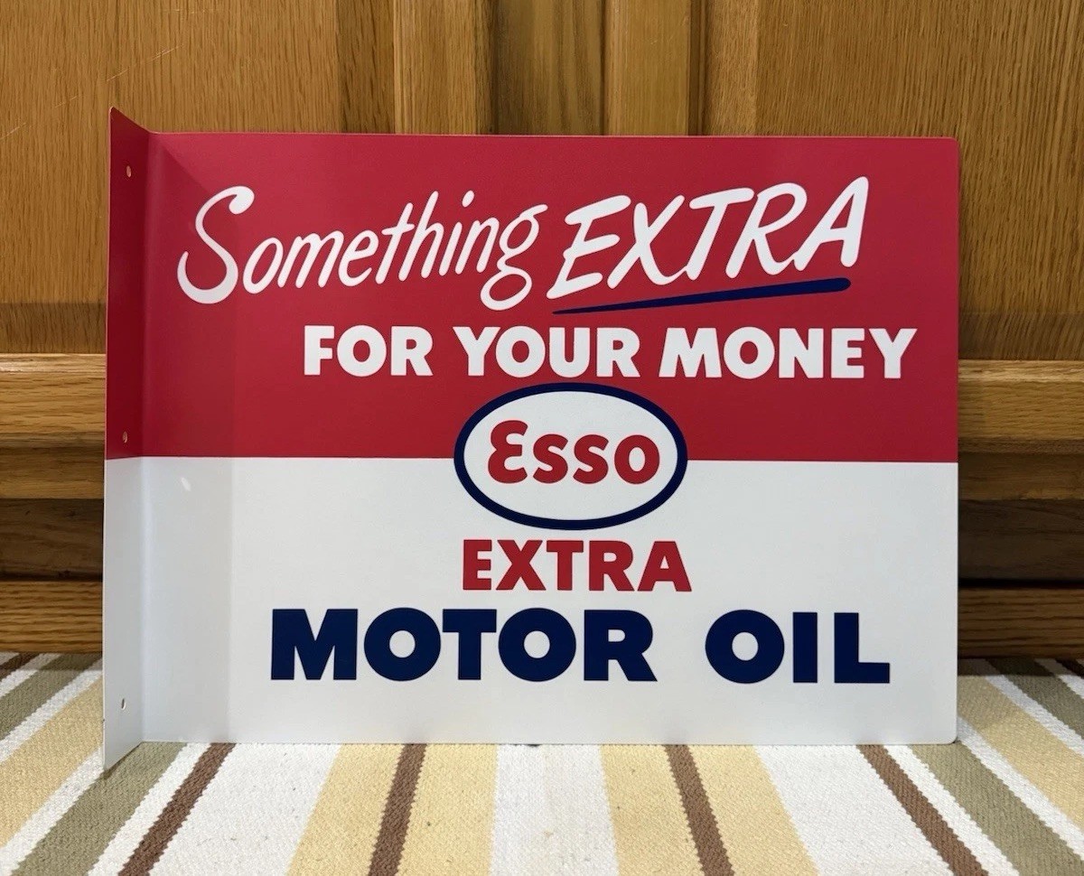 Esso Flange Sign Tiger Gas Oil Garage Double Sided Vintage Style Wall Decor
