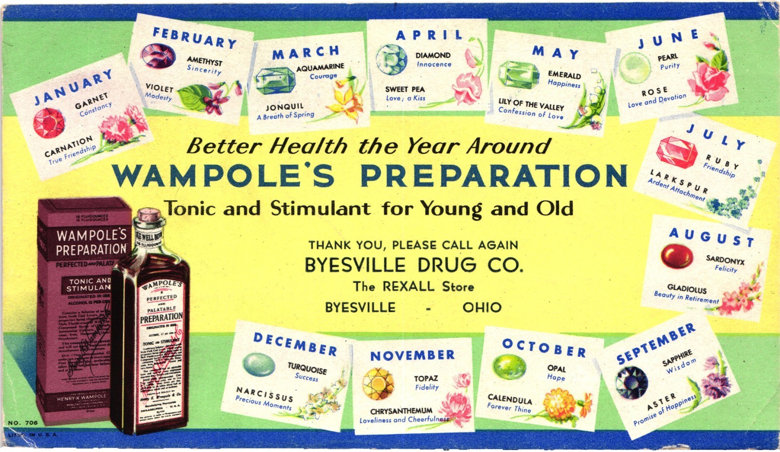Vintage Wampole’s Preparation Rexall Byesville Ohio Drug Store Advertising Blott