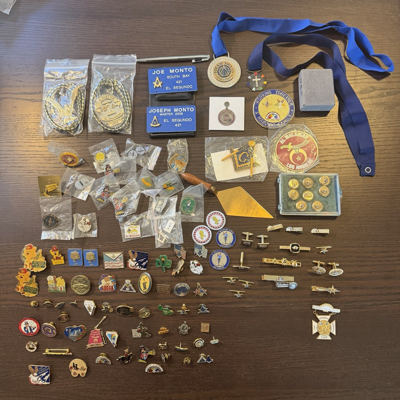 VTG Masonic Shriners Estate Lot Trowel Hiram Award Pins Cufflinks Bolo Medallion