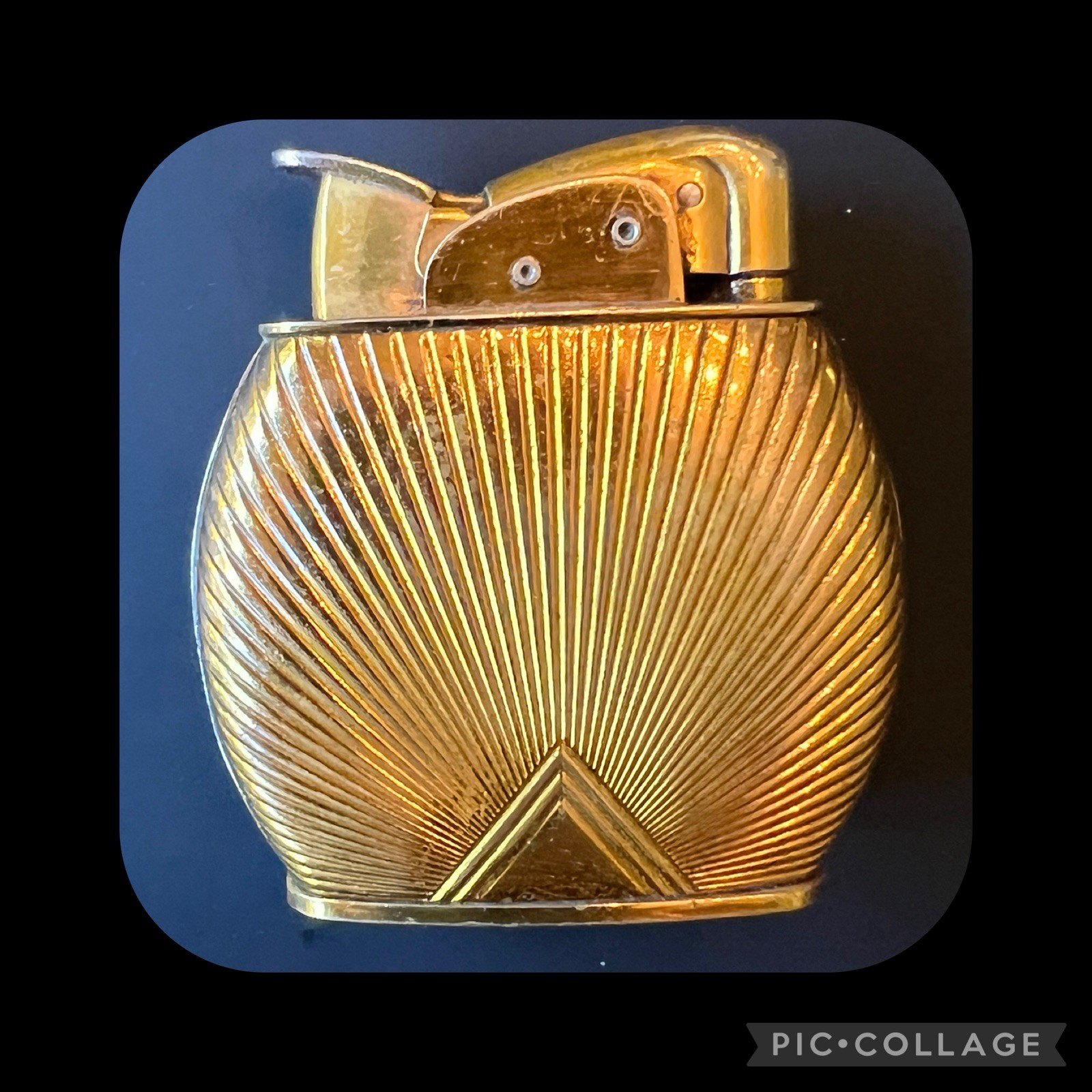 Vintage 1940-50s Evans Oval Spitfire Art Deco Sunburst/Starburst Lighter-Working