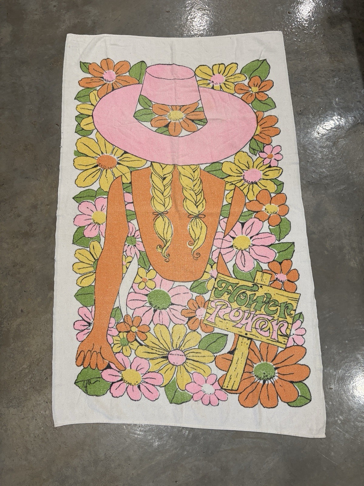Rare Vintage 1960’s Flower Power Girl Mod Floral Beach Towel Groovy MCM 70s 60s Rare Vintage 1960’s Flower Power Girl Mod Floral Beach Towel Groovy MCM 70s 60s