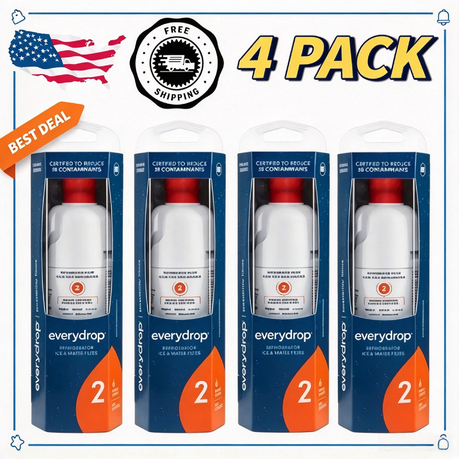 New 4 Pack EDR2RXD1 W10413645A Filter 2 9082 Fridge Ice Water Filter US Stock~ New 4 Pack EDR2RXD1 W10413645A Filter 2 9082 Fridge Ice Water Filter US Stock~