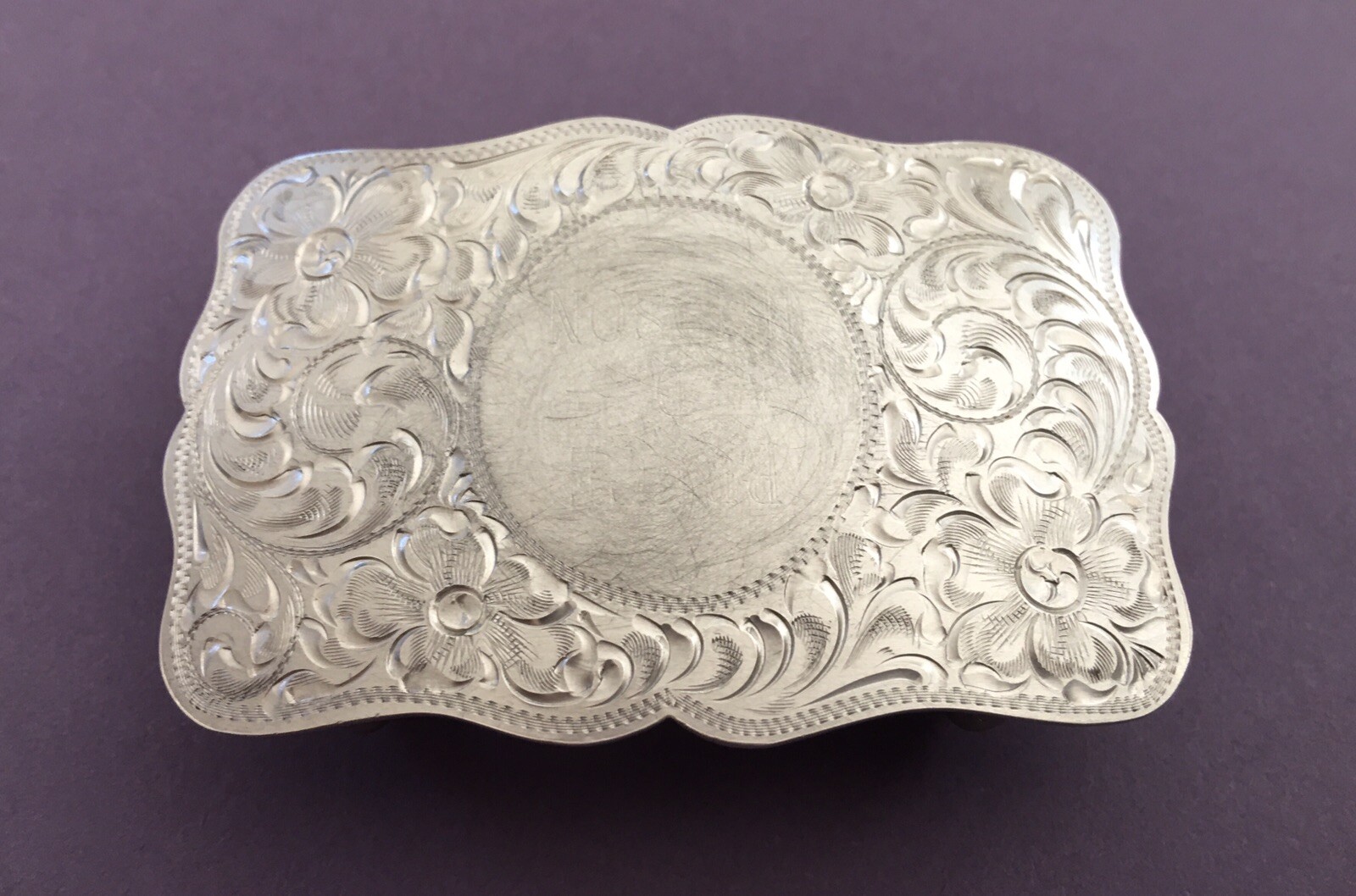 Rare Vintage Silver Horse Woodland CA Sterling Silver Monogram Plate Belt Buckle