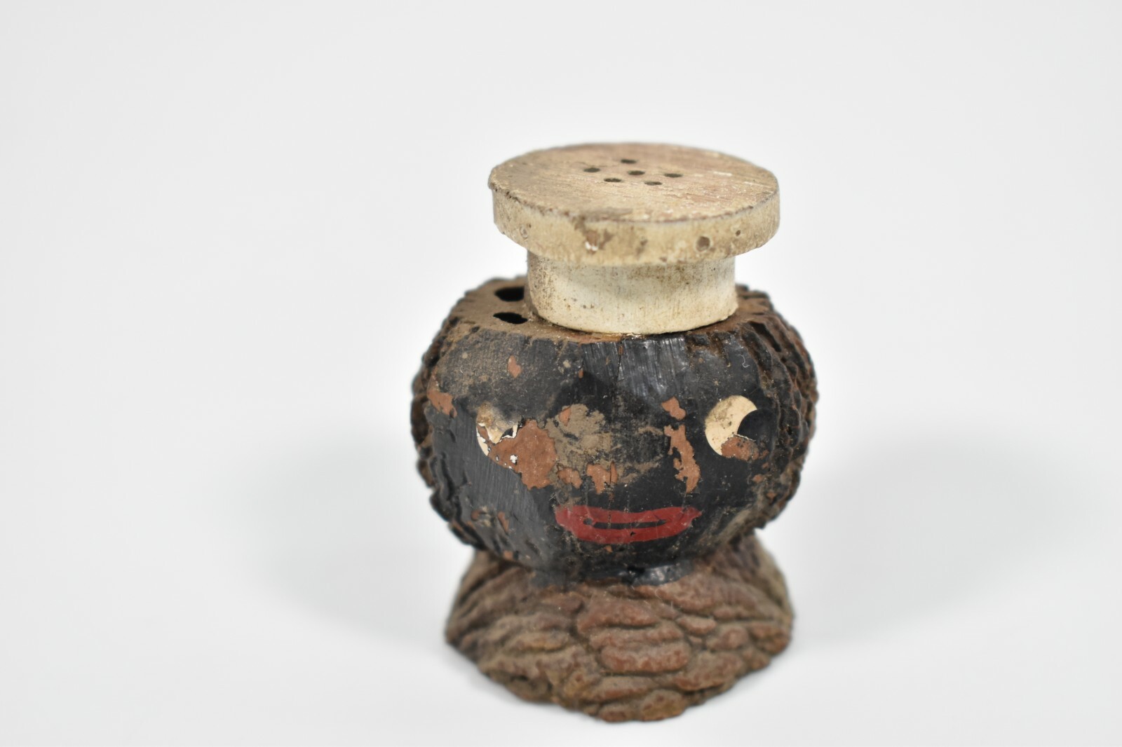 Vintage 1920\'s Black Walnut Shell Salt Shaker Folk Art