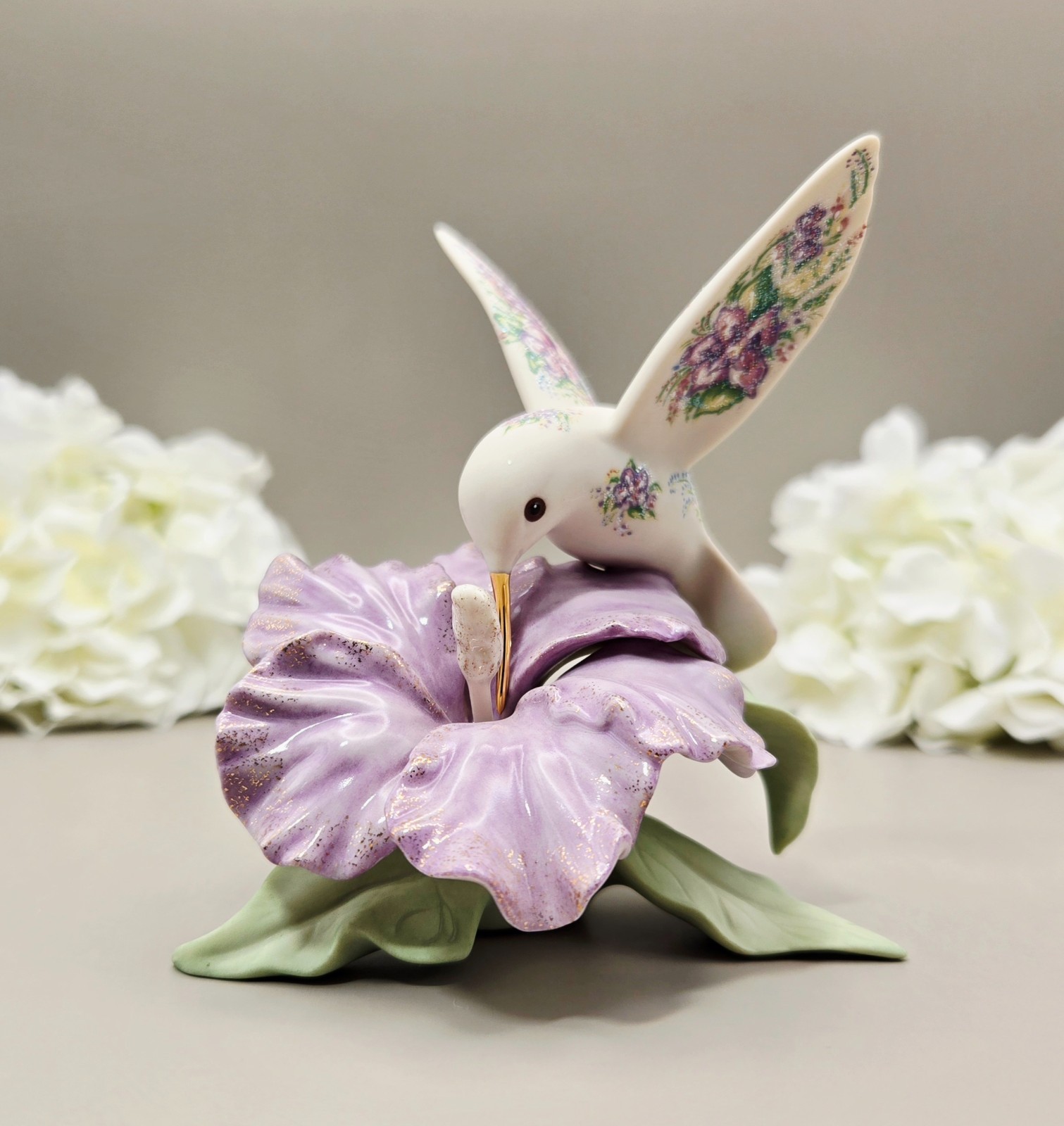 Lenox Rhyn-Rivet Figurine |  Sweet Nectar Floral Hummingbird Lavender Hibiscus