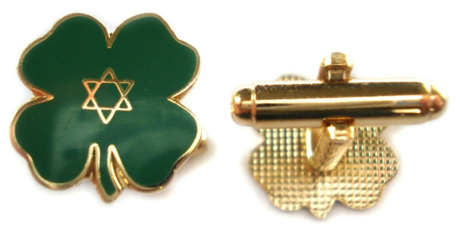 Jewish Lucky Four Leaf Clover Star of David Work Suit Cufflink Cuff Links Set