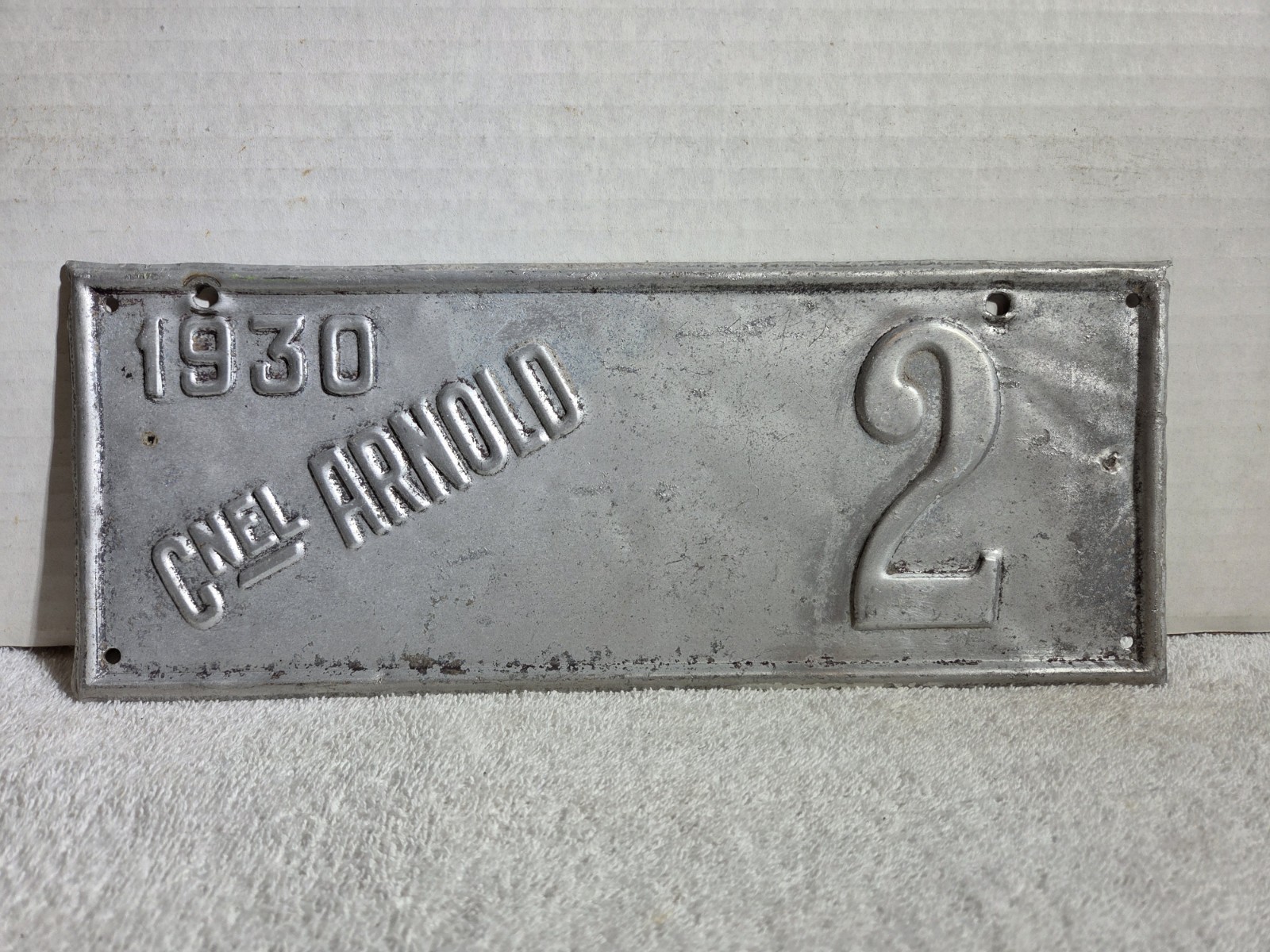 Vintage 1930 ARGENTINA Coronel Arnold Santa Fe Province License Plate LOW # 2 