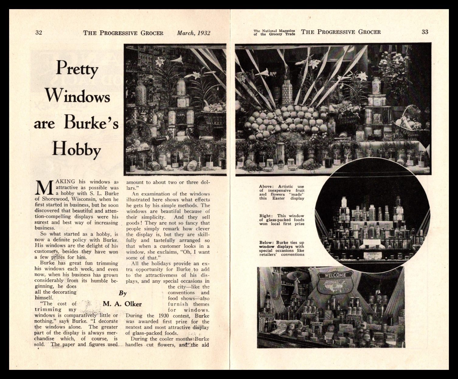 1932 S L Burke Grocery Store Display Photos Shorewood Washington 2-Page Print Ad