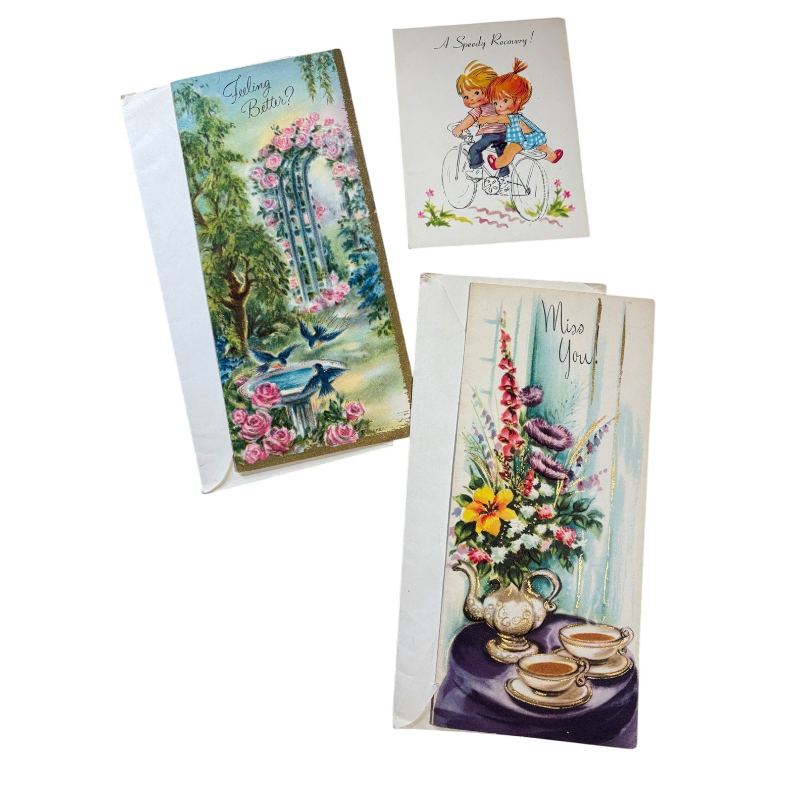 Vintage Mid Century Greeting Cards Lot 3 Lovely Charmcraft Get Well Miss You