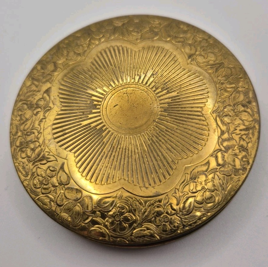 vintage gold-toned powder compact