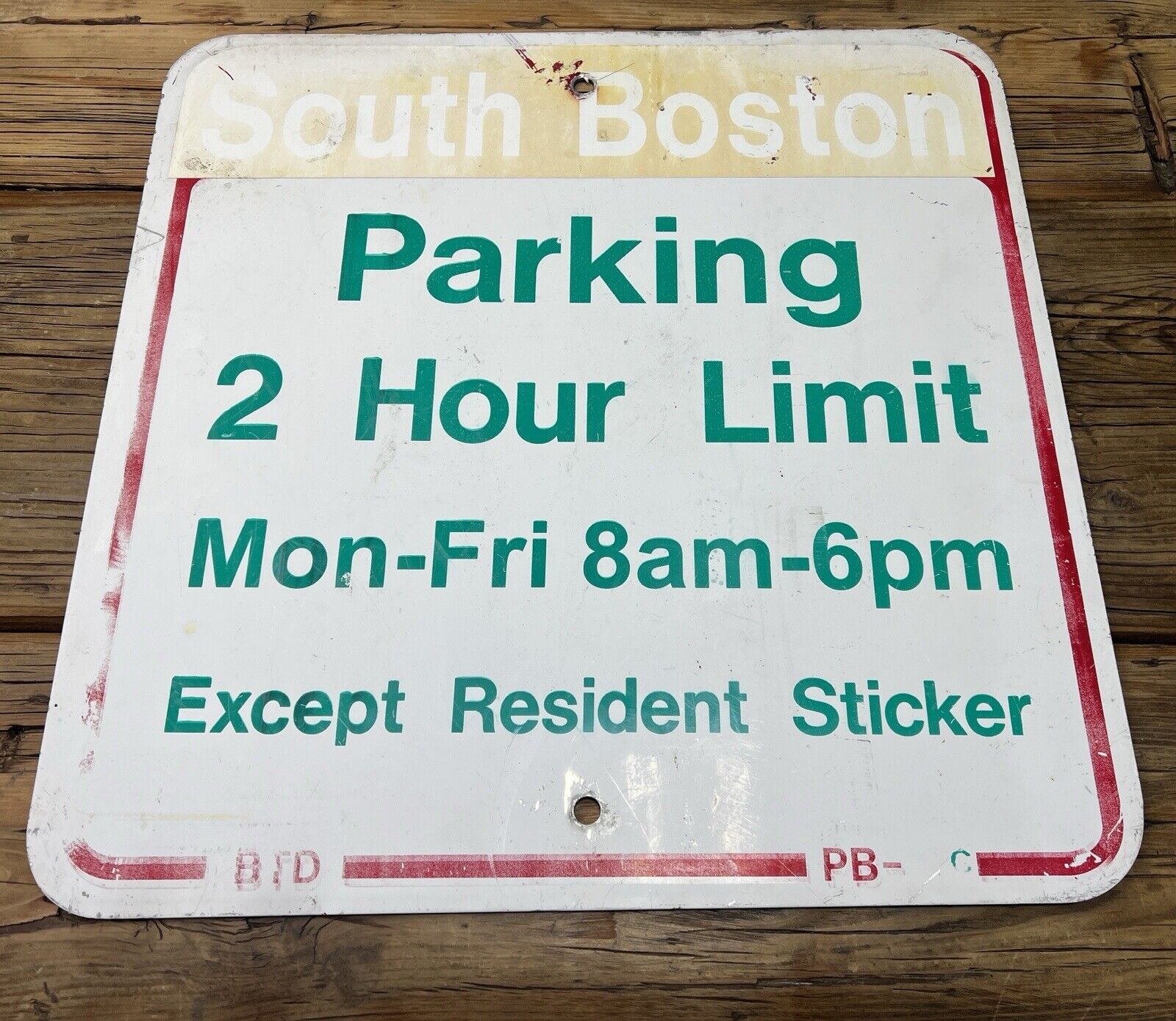 Vintage SOUTH BOSTON City 2 Hour Limit Parking Street Sign 18x18 Massachusetts