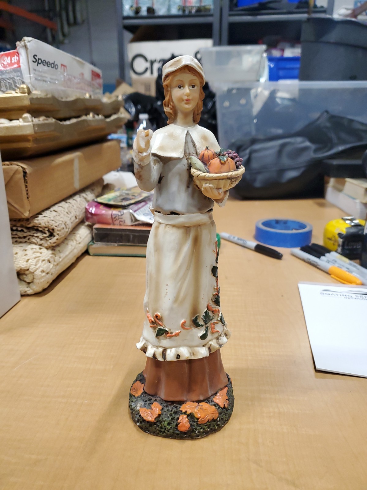 Vintage Thanksgiving Pilgrim Woman Figurine 