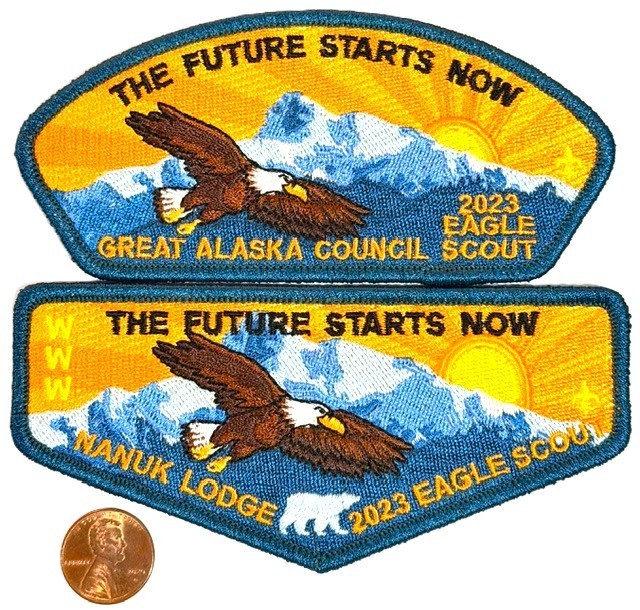 BSA GREAT ALASKA COUNCIL OA NANUK 355 2023 2-PATCH EAGLE BOY SCOUT FLAP & CSP