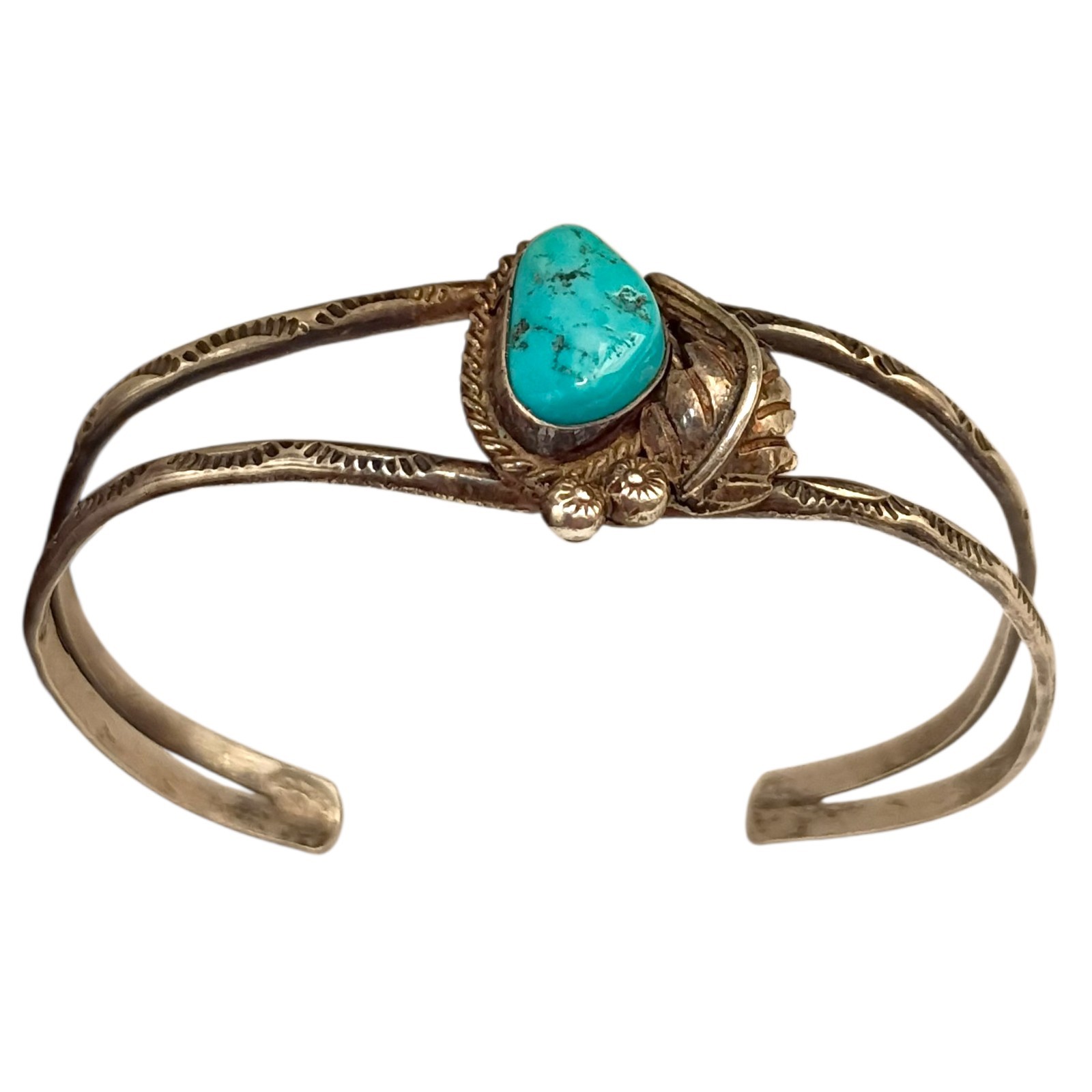 Glenn & Irene Sandoval NavajoBlue Gem Turquoise Sterling Silver Bracelet 