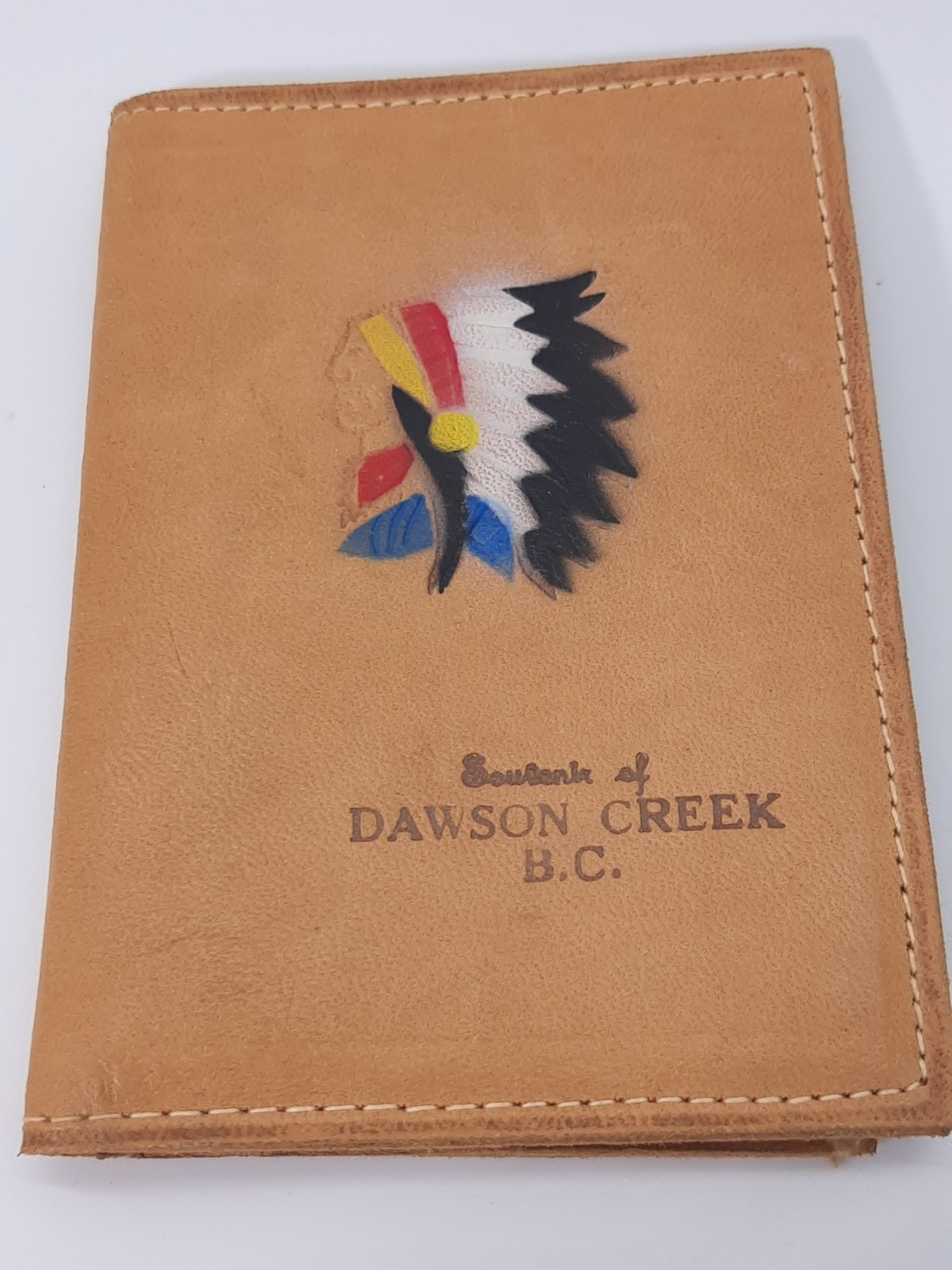Vintage Indian Native American Leather Wallet Souvenir Of Dawson Creek B.C.