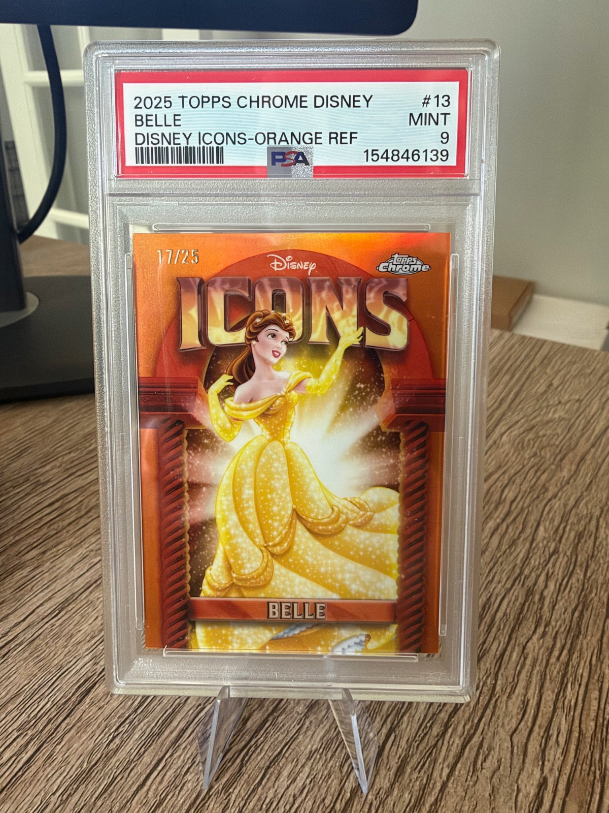 2025 Topps Chrome Disney Belle Icons Orange Refractor /25 PSA Graded Mint 9